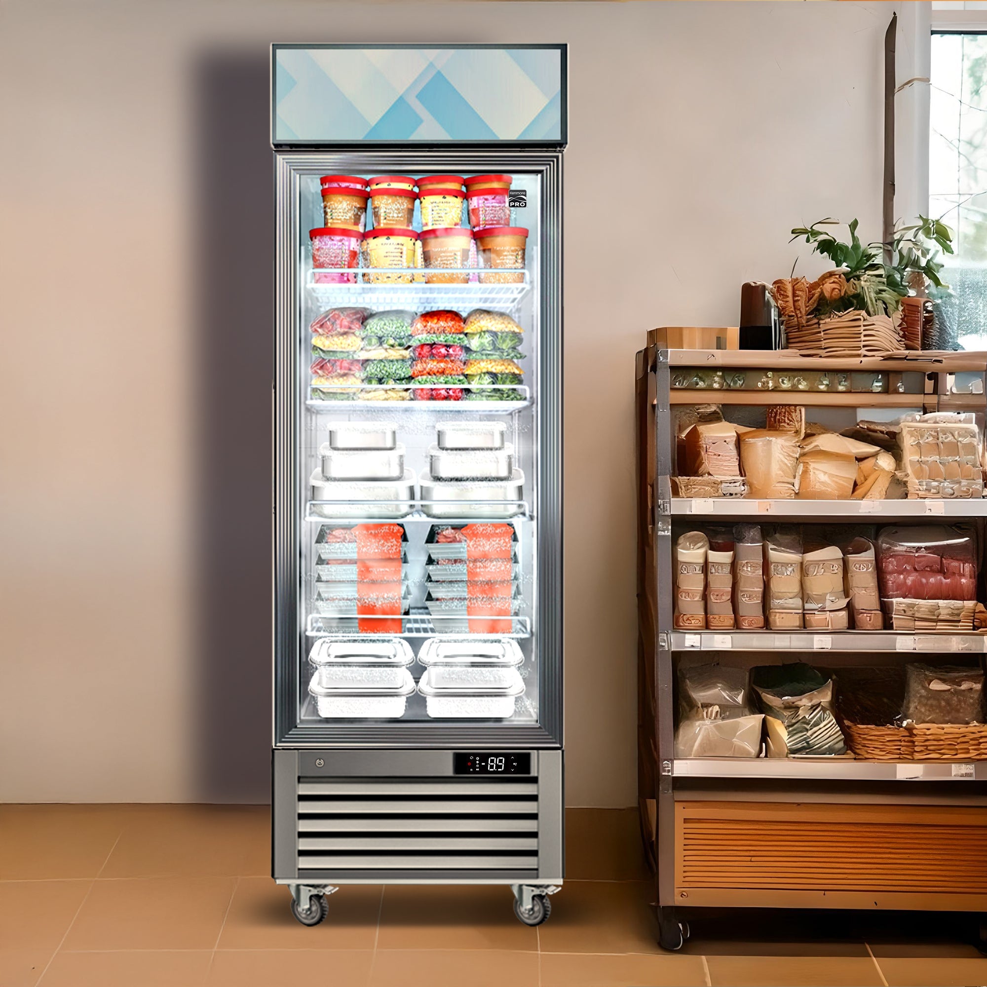 Kenmore Pro glass door freezer side view
