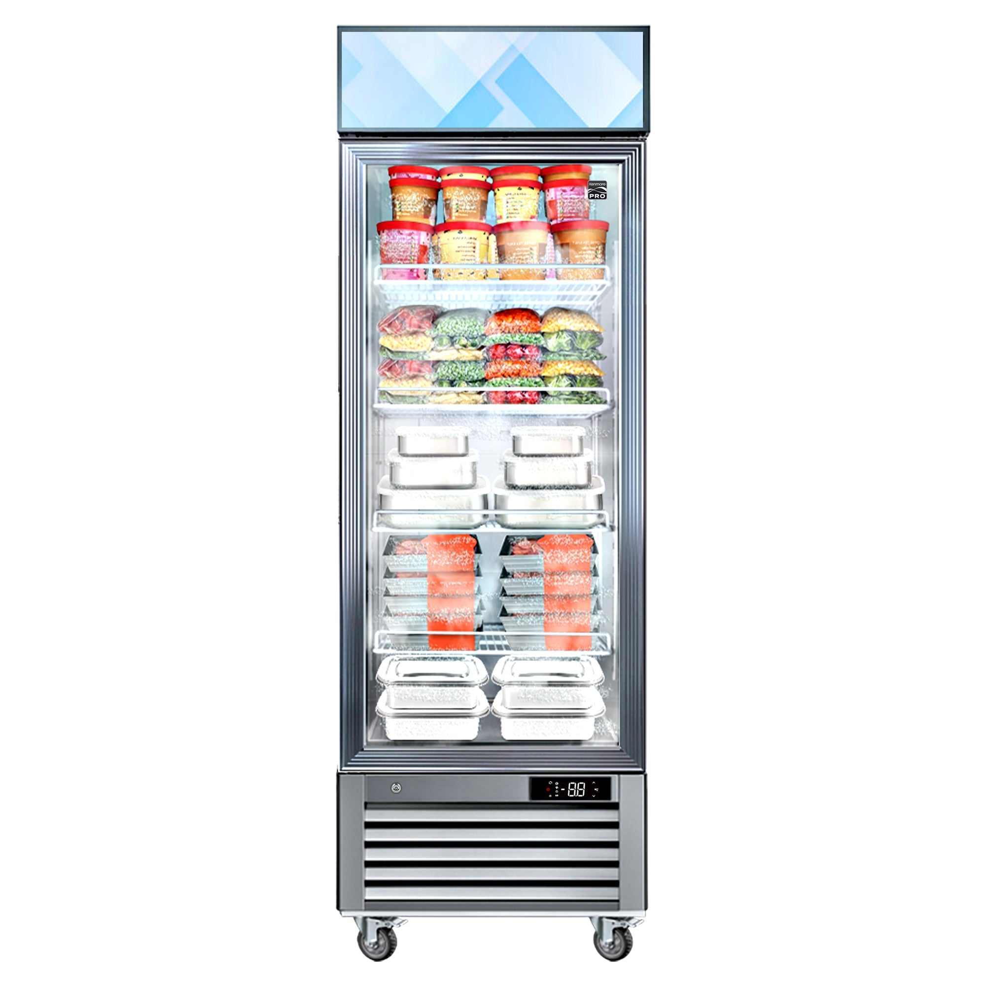 Kenmore Pro glass door freezer commercial setting