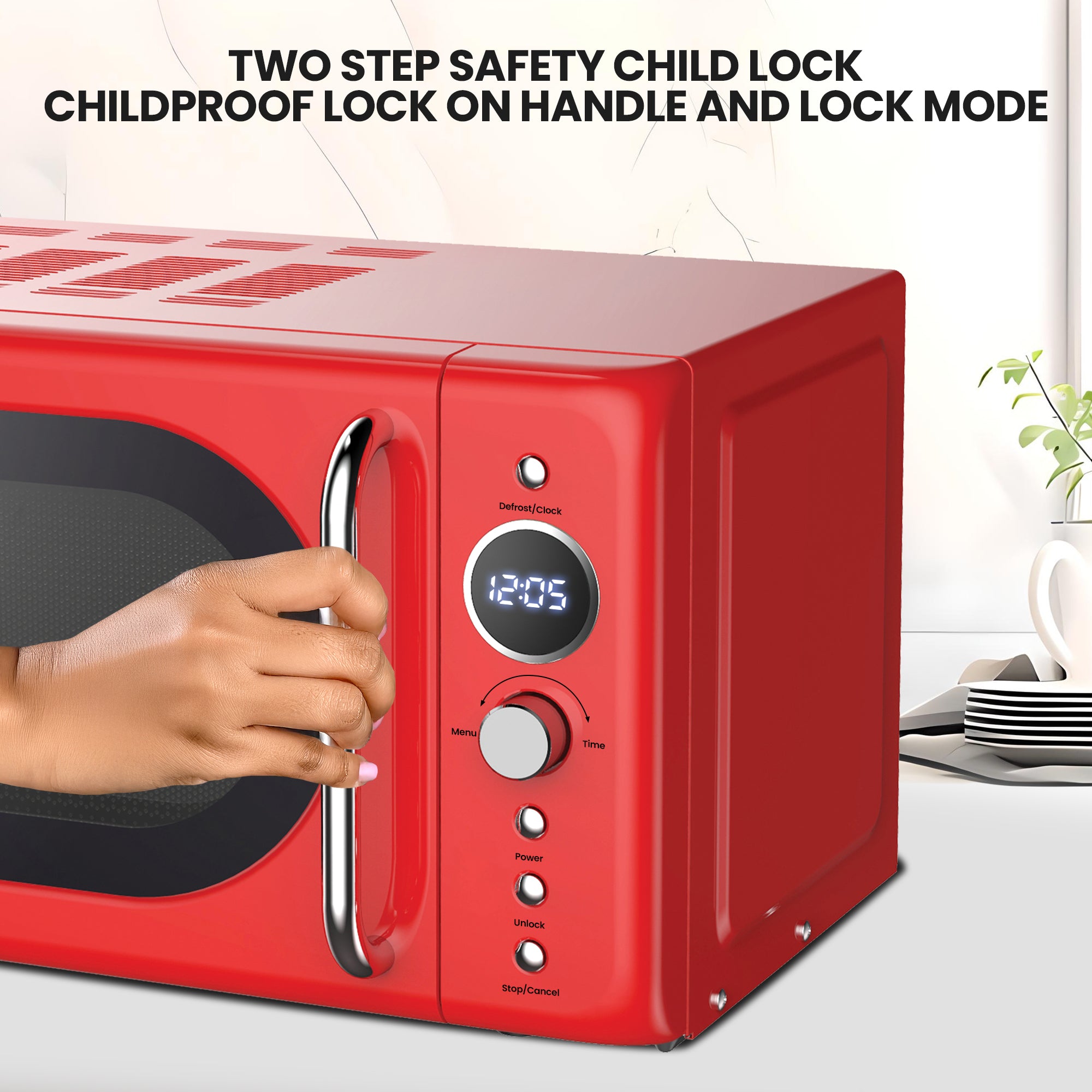 Total Chef Retro Microwave Oven | 20L / 0.7 Cu Ft | Quick Start & Defrost By Weight/Time | 8 Pre-set Cooking Modes For Coffee, Rice, Pasta, Potato, Reheat, Fish, Pizza, Popcorn | 700W | Red