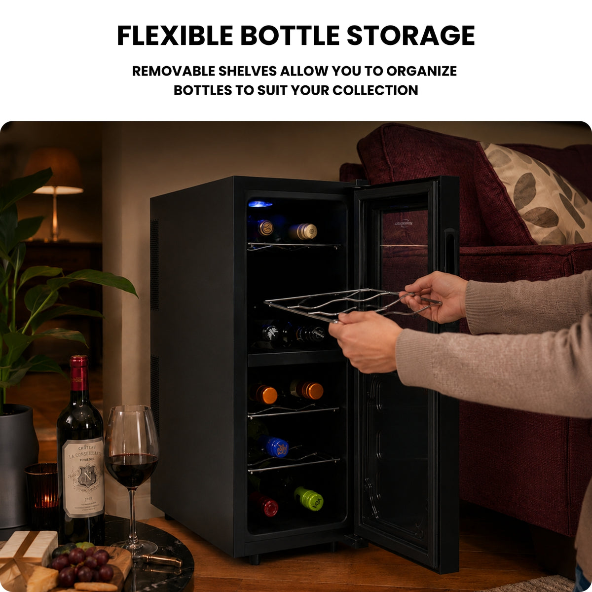 Kenmore 12 Bottle Dual Zone Wine Cooler, Black, Thermoelectric Freestanding Wine Fridge, 1.2 cu. ft. (33L), Wine Cellar for Red, White, Sparkling Wine