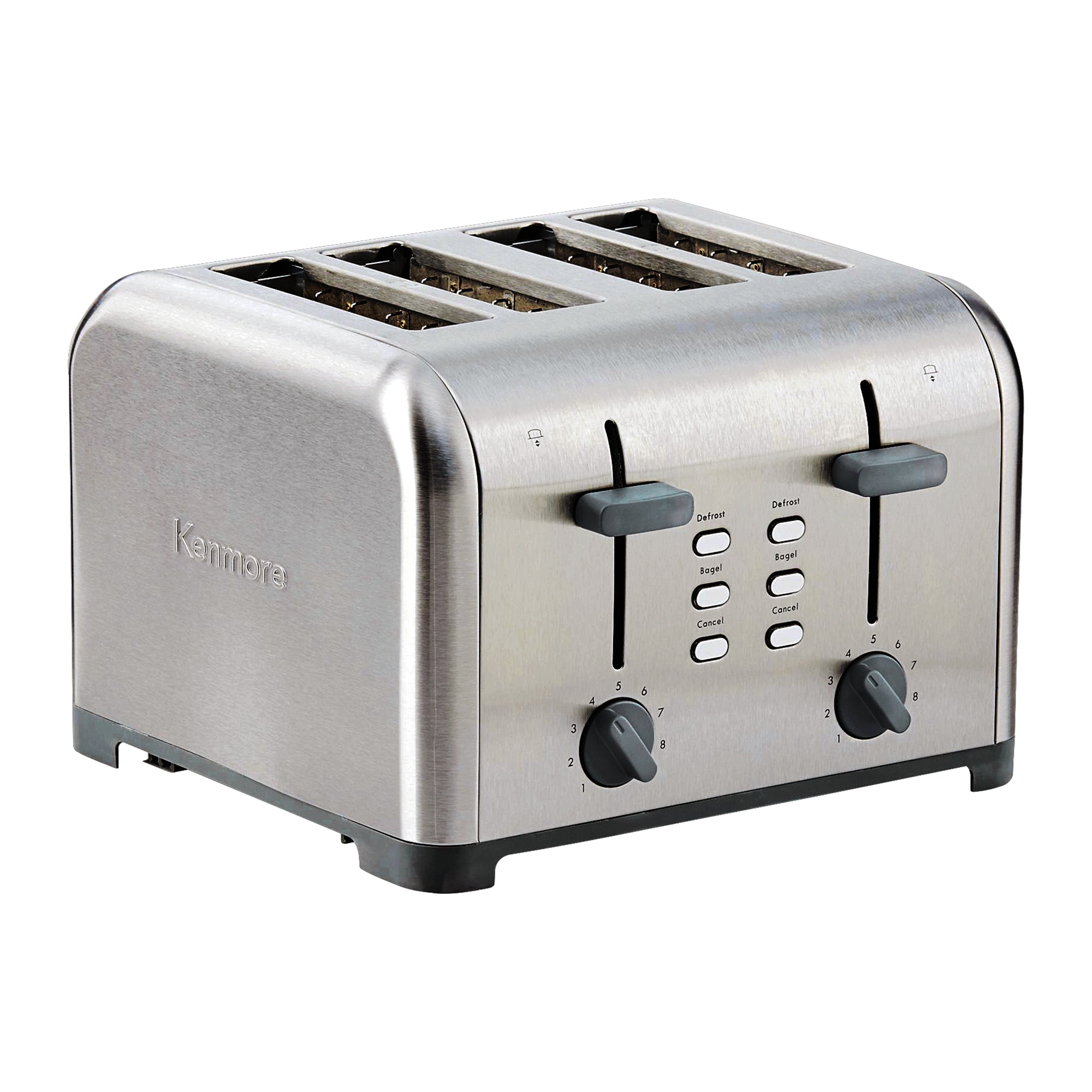 Product shot of Kenmore 4-slice stainless steel toaster on a white background