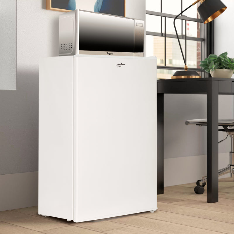 Koolatron 3.1 Cu Ft Compact Fridge + 700W Microwave Combo: Includes White Flat Back Fridge/Freezer + Total Chef 0.7 Cu Ft Stainless Steel Touch Control Microwave, Student Dorm Room, Office