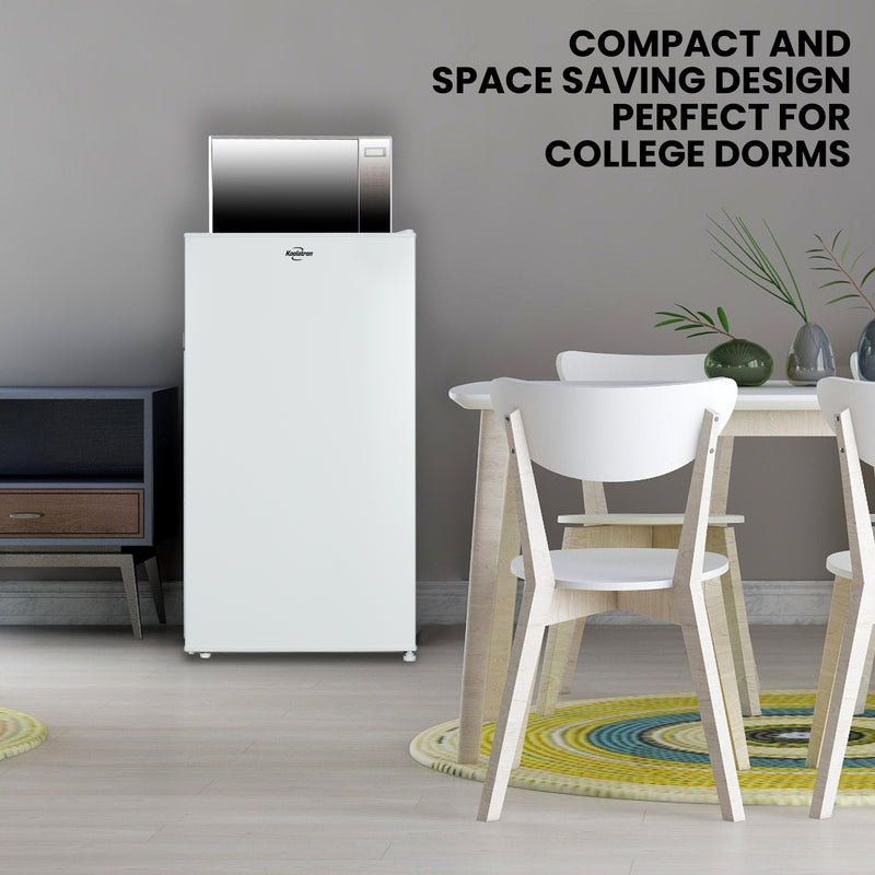 Koolatron 3.1 Cu Ft Compact Fridge + 700W Microwave Combo: Includes White Flat Back Fridge/Freezer + Total Chef 0.7 Cu Ft Stainless Steel Touch Control Microwave, Student Dorm Room, Office