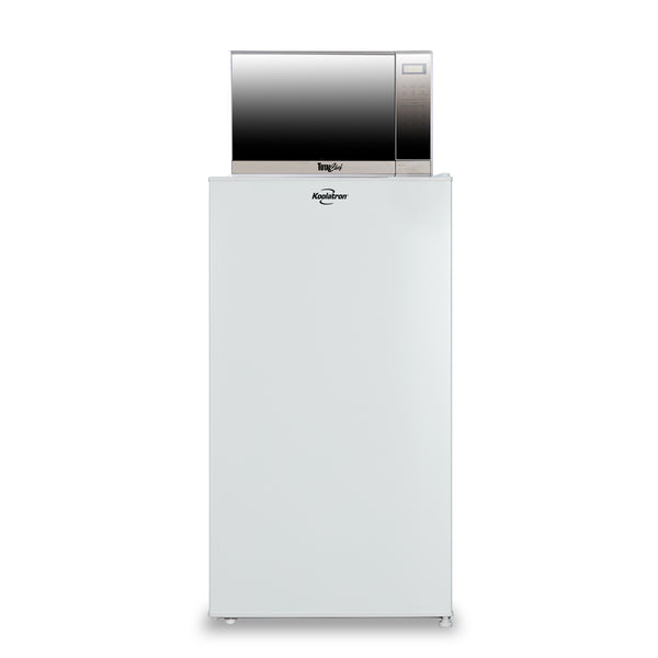 Koolatron 3.1 Cu Ft Compact Fridge + 700W Microwave Combo: Includes White Flat Back Fridge/Freezer + Total Chef 0.7 Cu Ft Stainless Steel Touch Control Microwave, Student Dorm Room, Office
