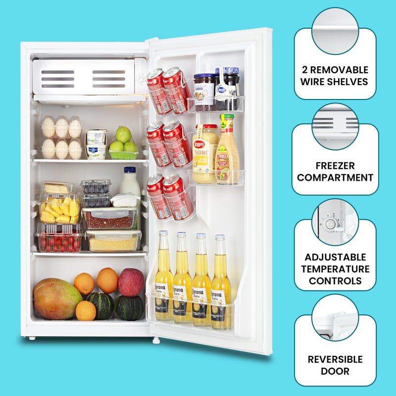 Koolatron 3.1 Cu Ft Compact Fridge + 4 Slice Toaster Oven: White Flat Back Countertop Fridge/Freezer + 1000 W Convection Oven