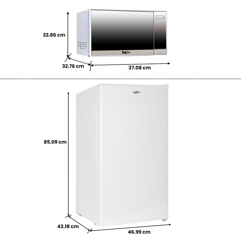 Koolatron 3.1 Cu Ft Compact Fridge + 700W Microwave Combo: Includes White Flat Back Fridge/Freezer + Total Chef 0.7 Cu Ft Stainless Steel Touch Control Microwave, Student Dorm Room, Office