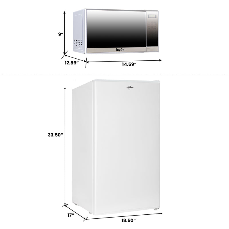 Koolatron 3.1 Cu Ft Compact Fridge + 700W Microwave Combo: Includes White Flat Back Fridge/Freezer + Total Chef 0.7 Cu Ft Stainless Steel Touch Control Microwave, Student Dorm Room, Office