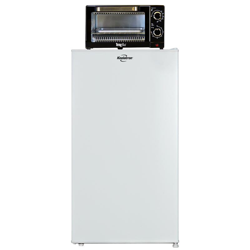 Koolatron 3.1 Cu Ft Compact Fridge + 4 Slice Toaster Oven: White Flat Back Countertop Fridge/Freezer + 1000 W Convection Oven