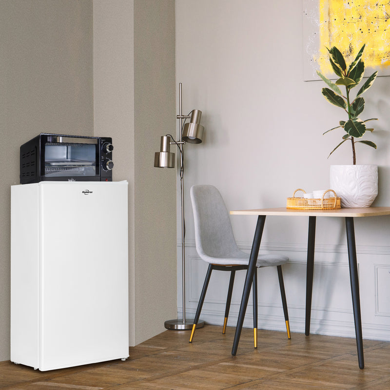 Koolatron 3.1 Cu Ft Compact Fridge + 4 Slice Toaster Oven: White Flat Back Countertop Fridge/Freezer + 1000 W Convection Oven