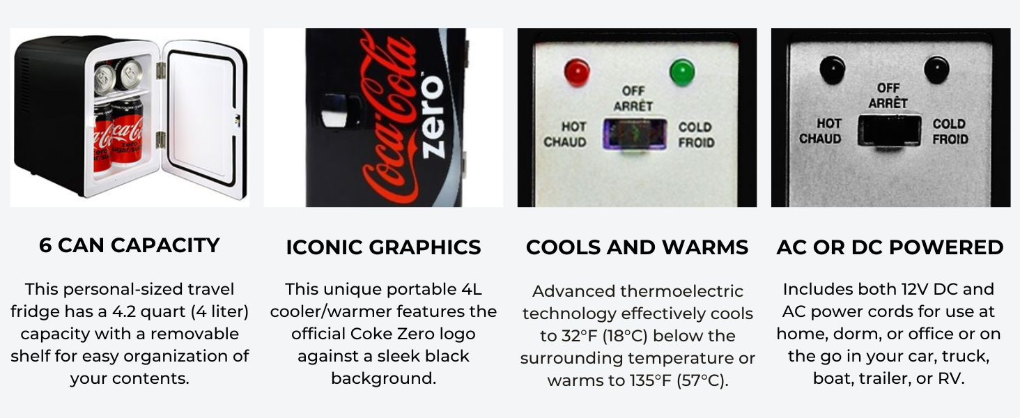 Coca Cola Coke Zero 4L Fridge | 6 Can | Black Coca Cola Coke Zero 4L Fridge | 6 Can | Black