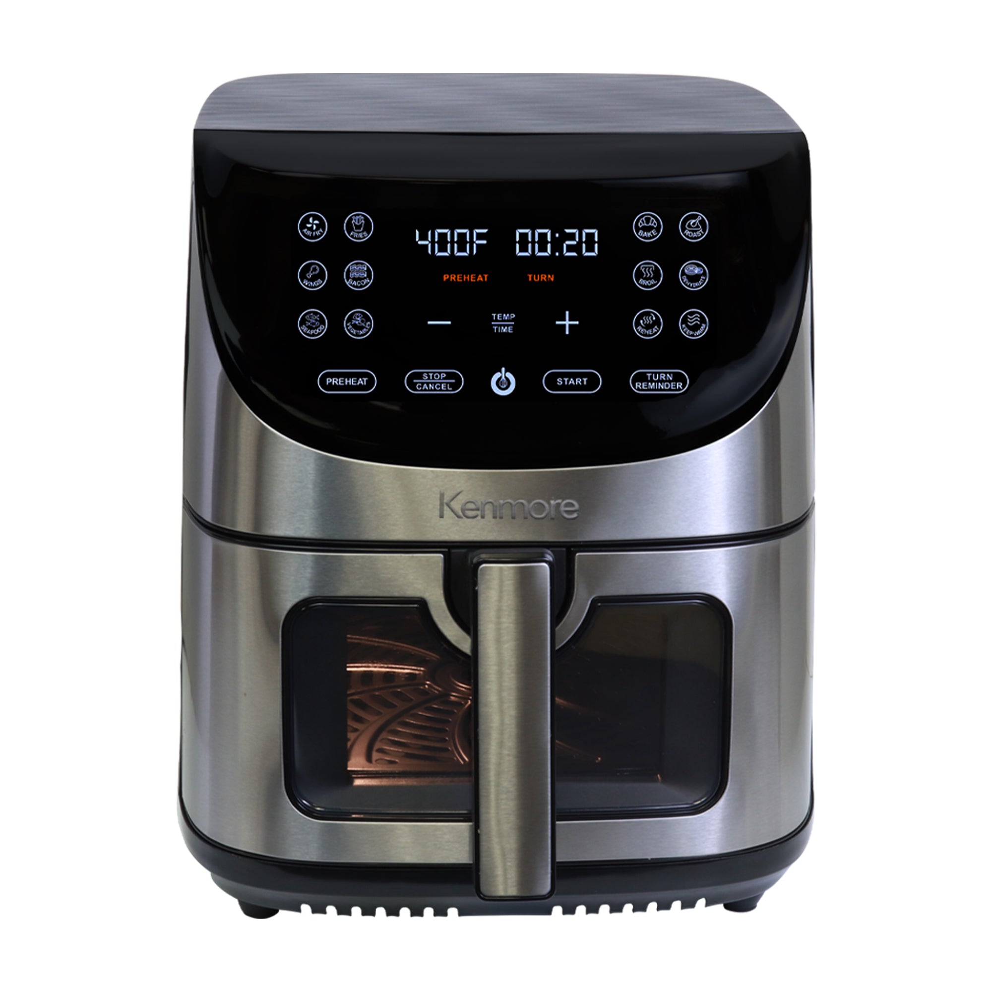 Kenmore stainless steel digital air fryer on a white background