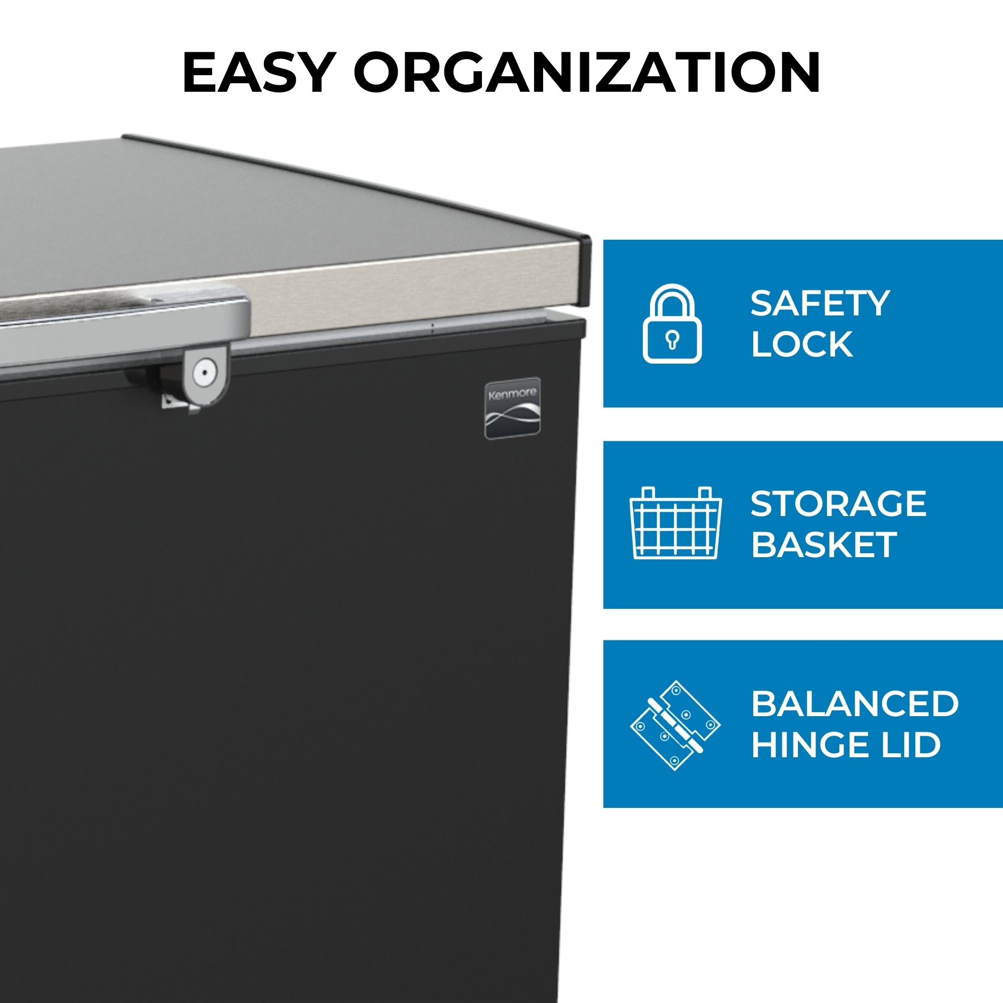 Kenmore Locking Chest Freezer | 7 Cu. Ft. | Black & Stainless Steel