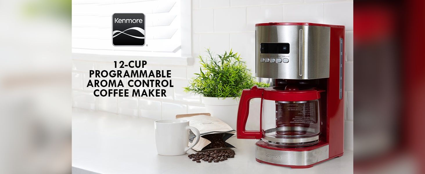 Kenmore Programmable Coffee Maker 12-Cup Red and Stainless Steel
