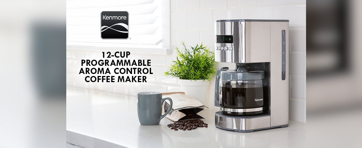 Kenmore Programmable Coffee Maker | 12-Cup | Gray and Stainless Steel
