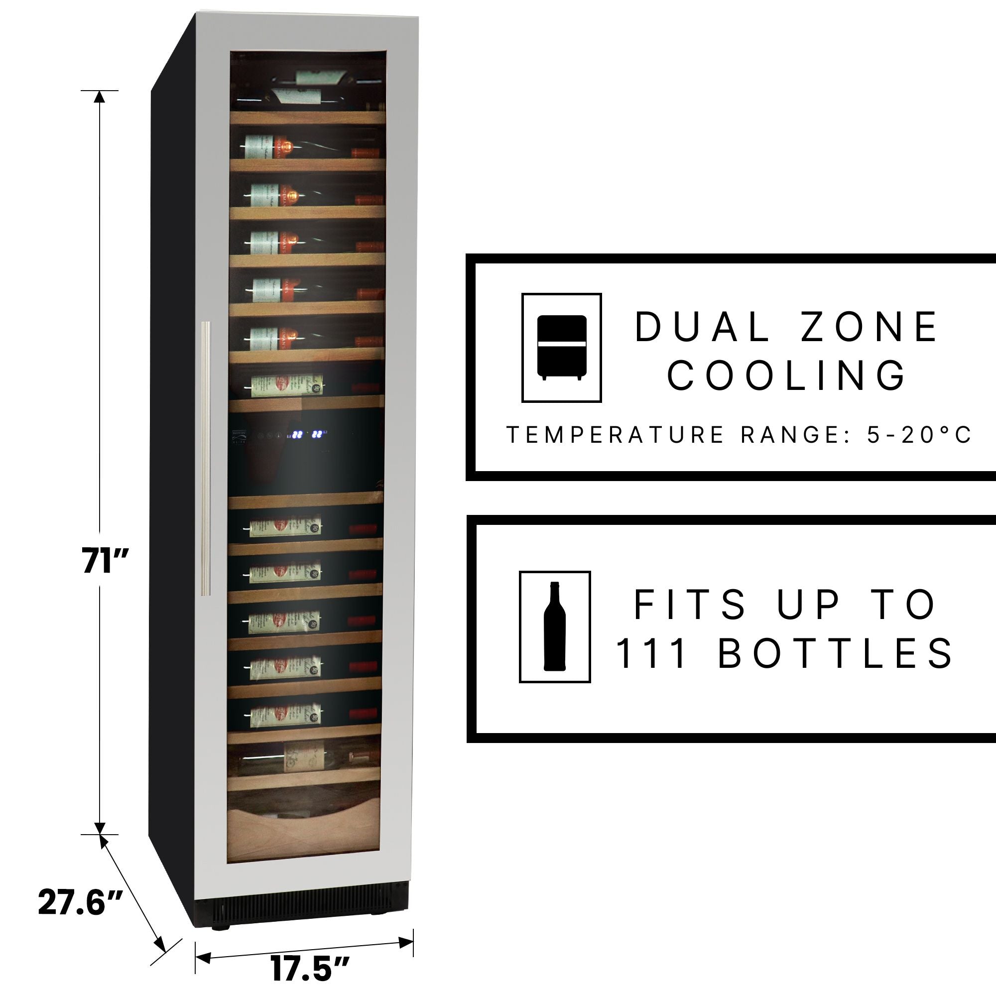 Koolatron 29 Bottle Dual Zone Wine Cooler, Black, 3 cu ft (86L) Compressor  Wine Fridge, Freestanding Wine Cellar, Red, White, Sparkling Wine Storage