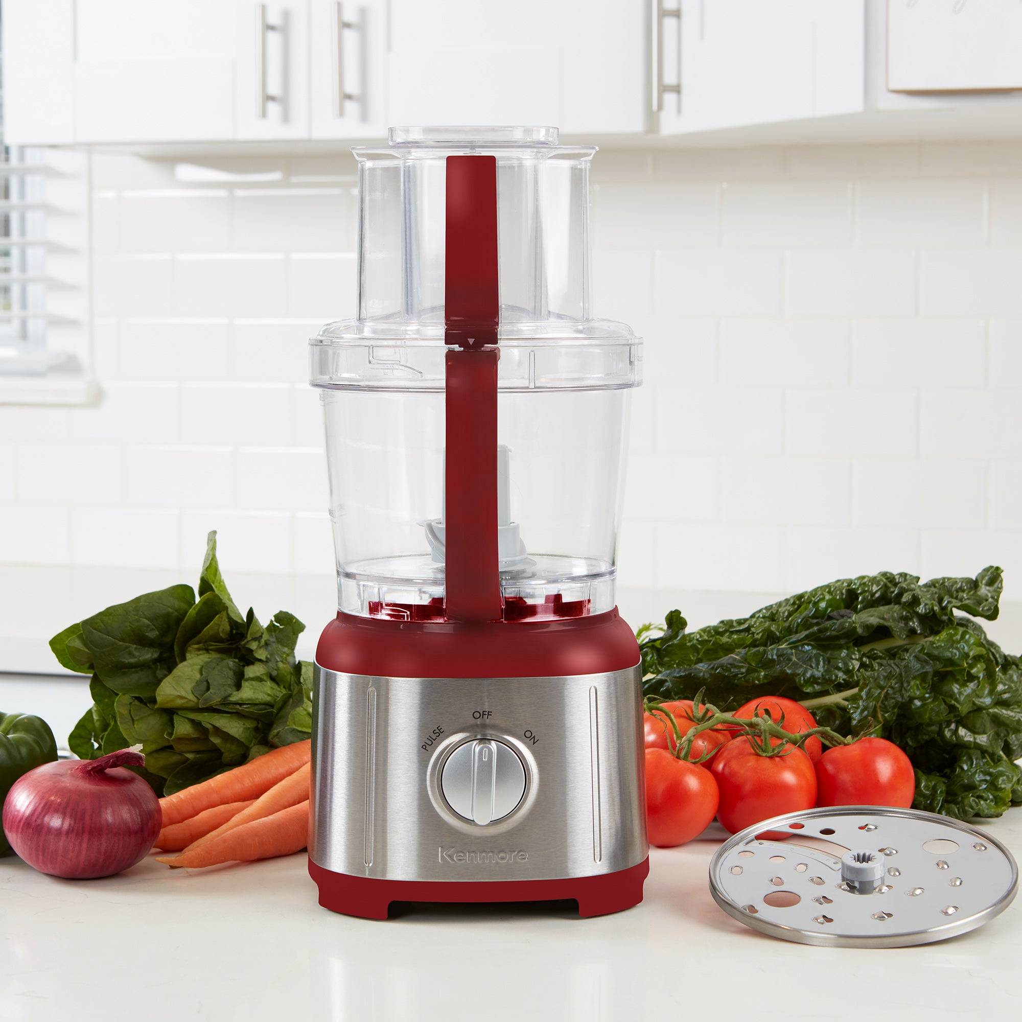 Kenmore 11-Cup Food Processor | 500W | Reversible Slice/Shred | Red