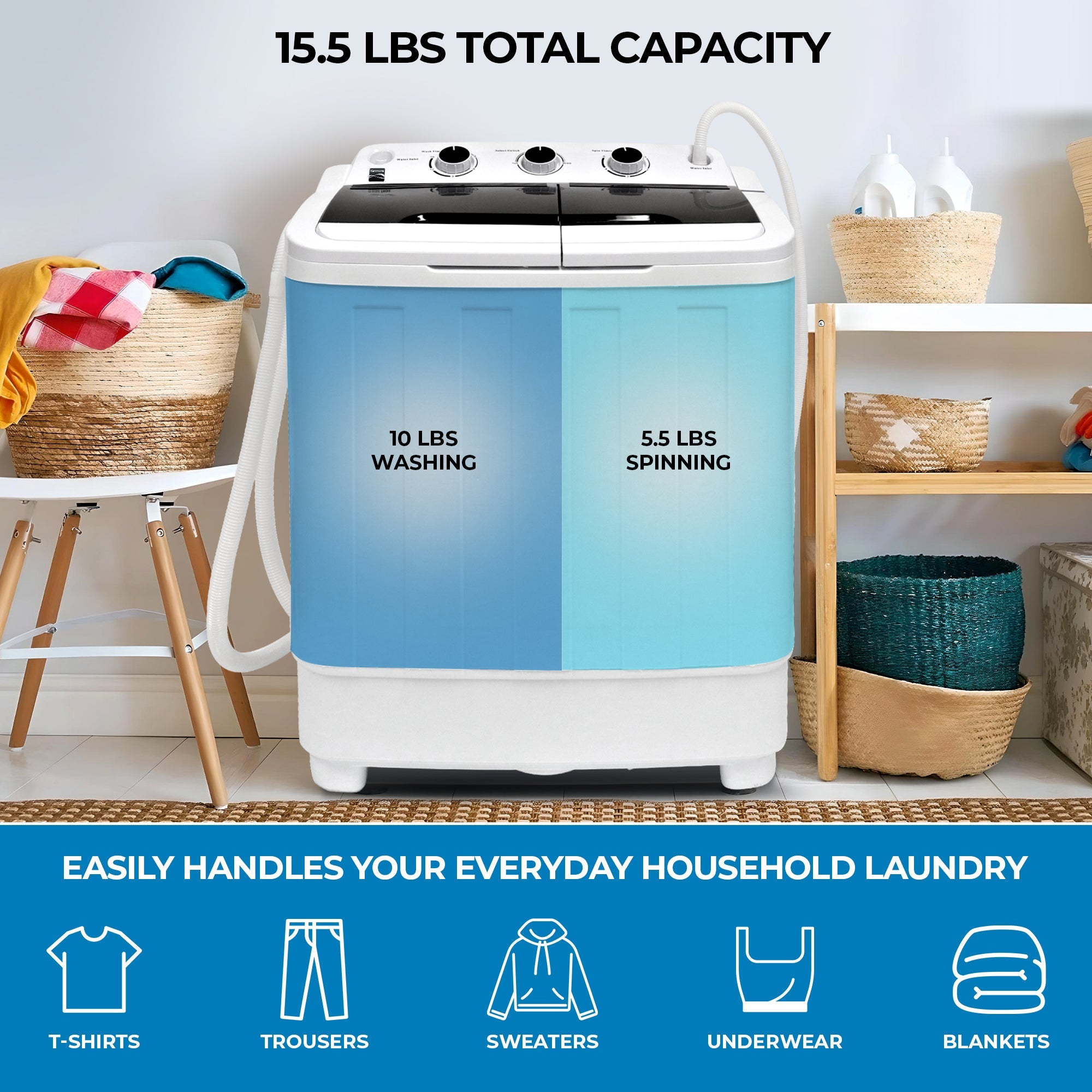 Kenmore 15.5 lbs Portable Twin Tub Washer & Spin Dryer | White