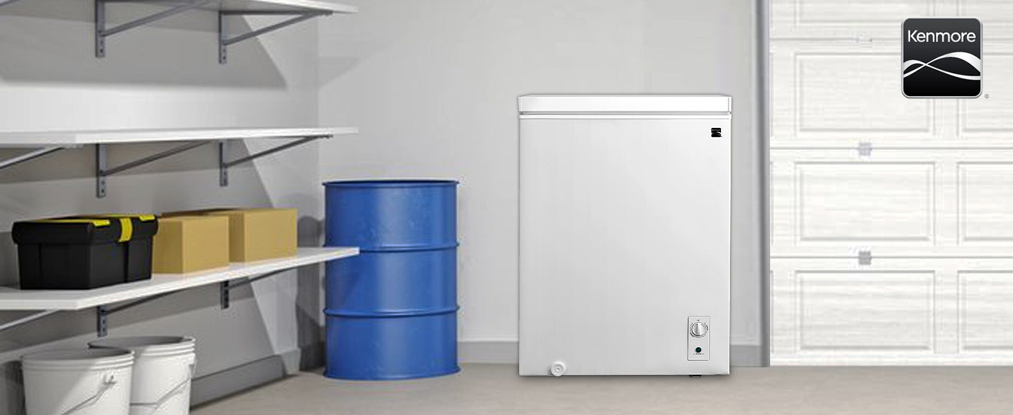 Kenmore convertible chest freezer refrigerator in a clean white garage