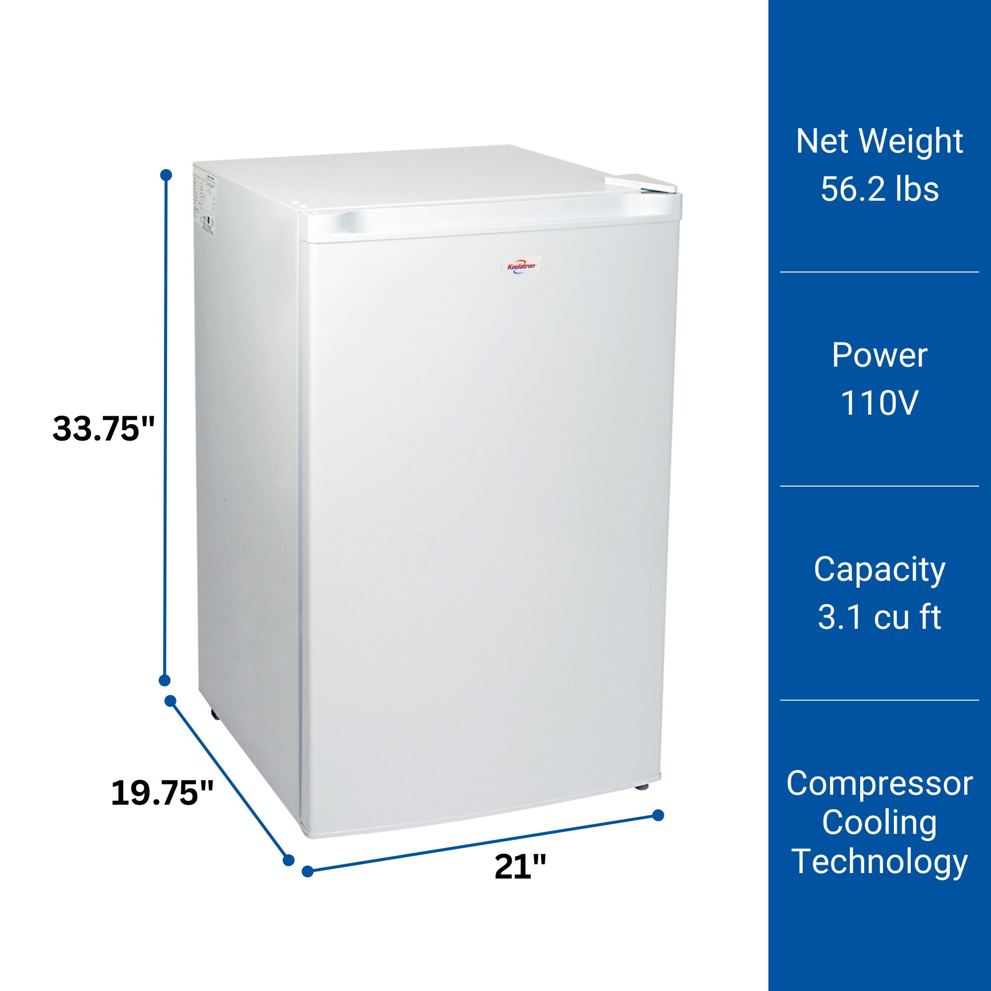 Koolatron KTUF196 22 Inch White Freestanding Upright Counter Depth Freezer