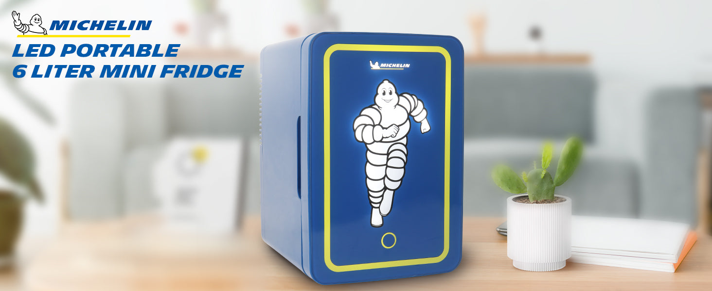 Michelin 12V Portable Mini Fridge | 6L | Blue | LED Lighted Door
