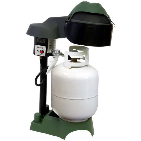 Bite Shield AC and propane-powered 1 acre mosquito trap on a white background