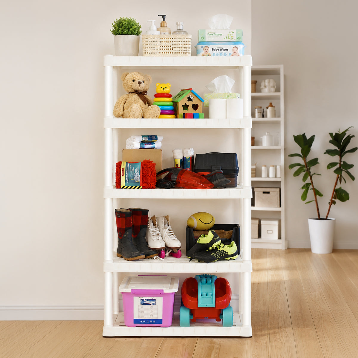 Oskar 5-Tier Plastic Shelving Unit, White