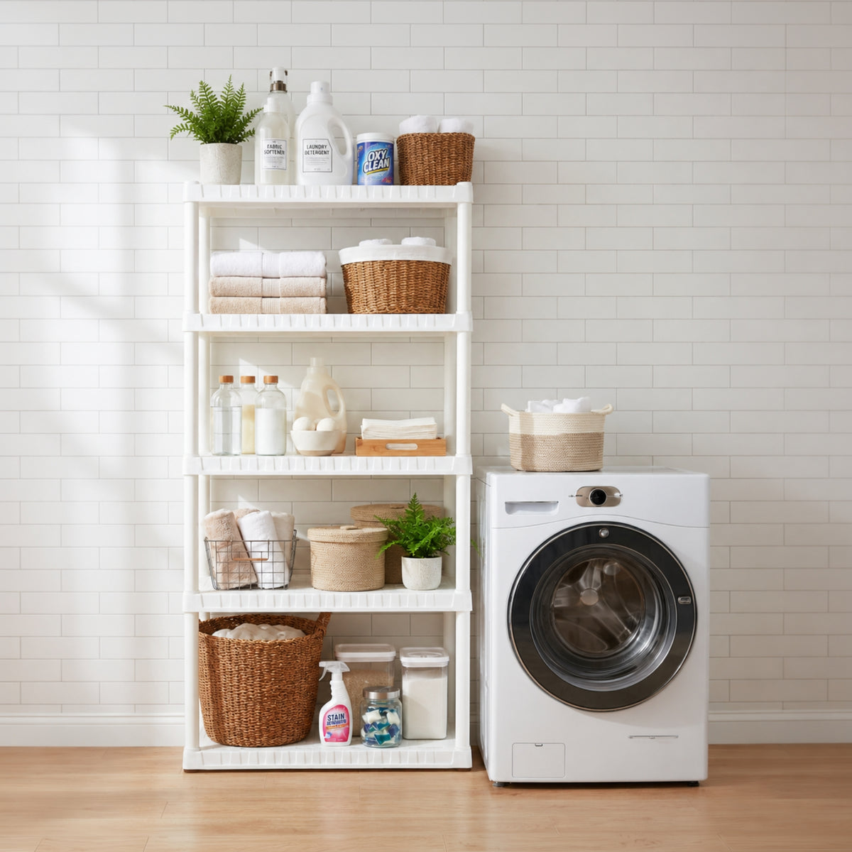 Oskar 5-Tier Plastic Shelving Unit, White
