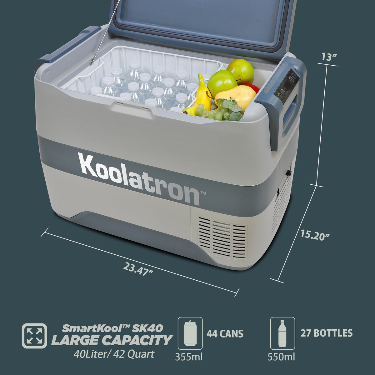 Koolatron 12 Volt Portable Freezer/Refrigerator w/ Bluetooth 42 qt (40L), 12V DC/110V AC Cords, Gray