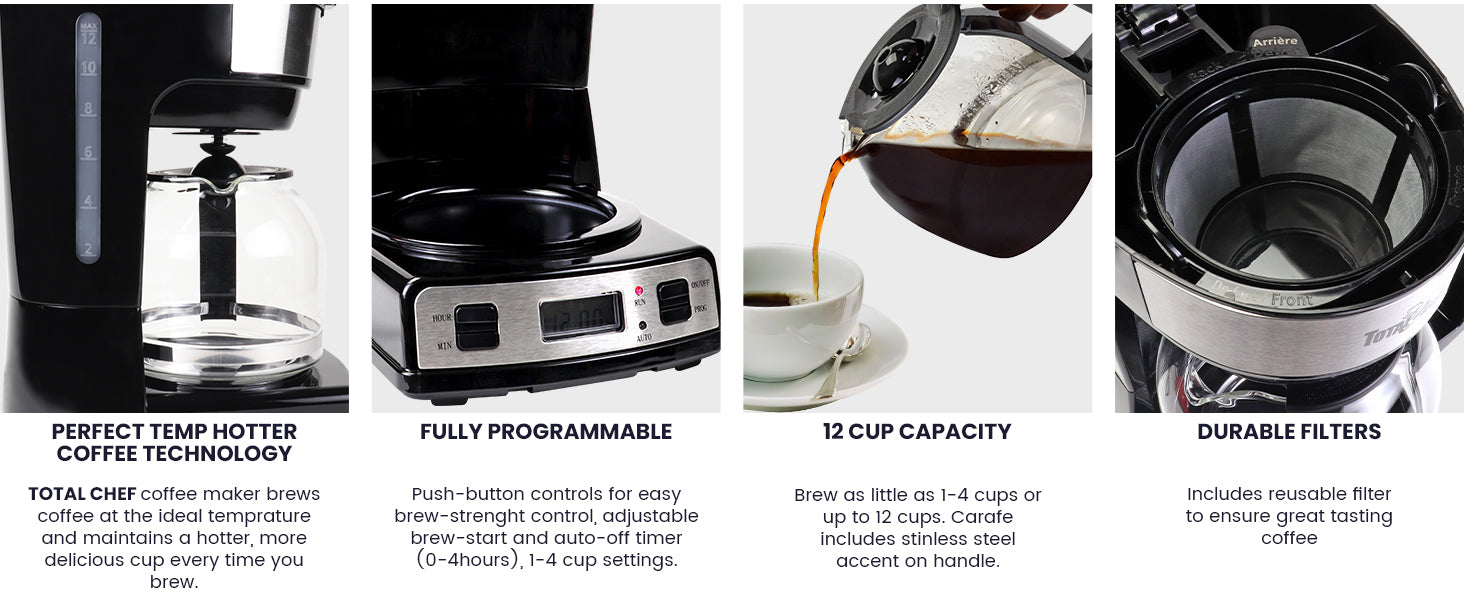 Coffeemaker ブラック・シルバー 約12カップ Total Chef 12-Cup Programmable Coffee Maker | Drip Coffee Machine