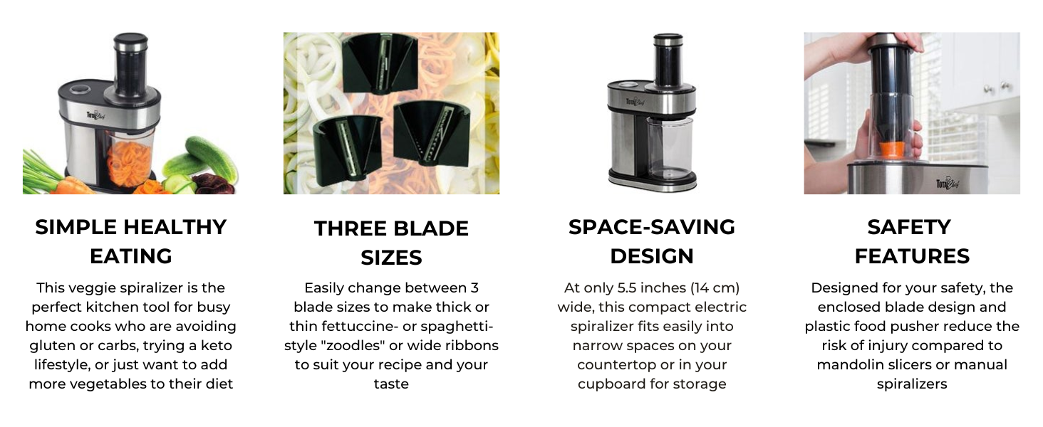 Total Chef Electric Spiralizer | 3 Blades | Vegetable Noodle Maker