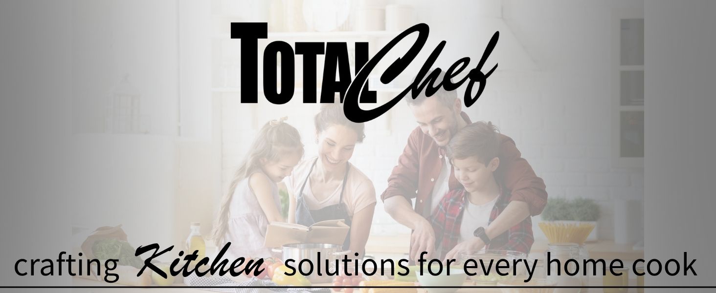 Picture of a family cooking together with text overlay reading, "Total Chef: Crafting kitchen solutions for every home cook."