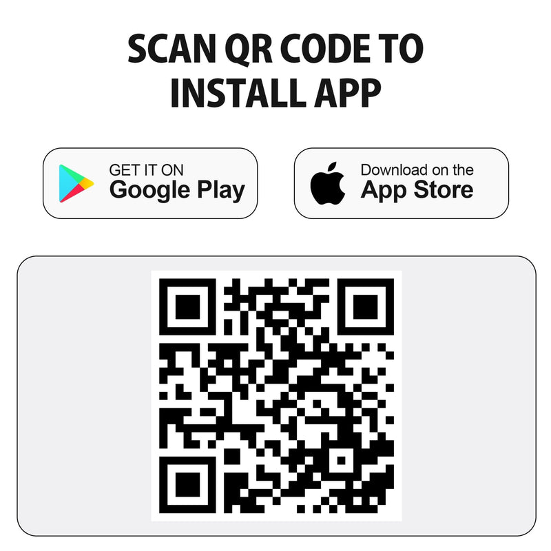 PT01 Lentek Smart Pet Treat Tosser with HD Video, 2-Way Audio - QR code with Google Play Store and Apple App Store logos above and text reading Scan QR code to install app