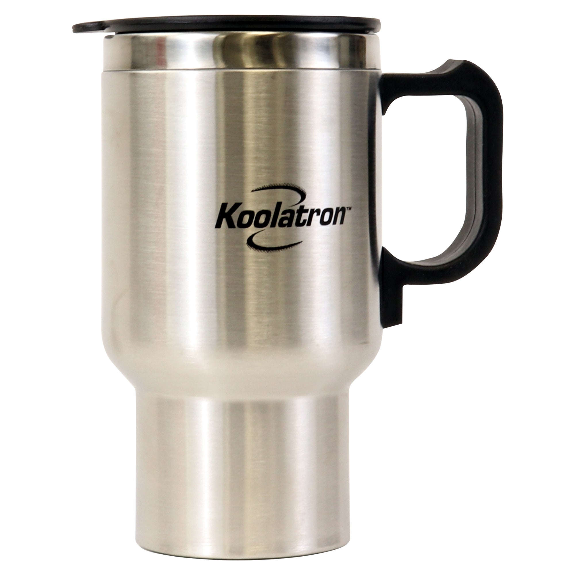 Product shot of USB/12V powered heating travel mug on a white background