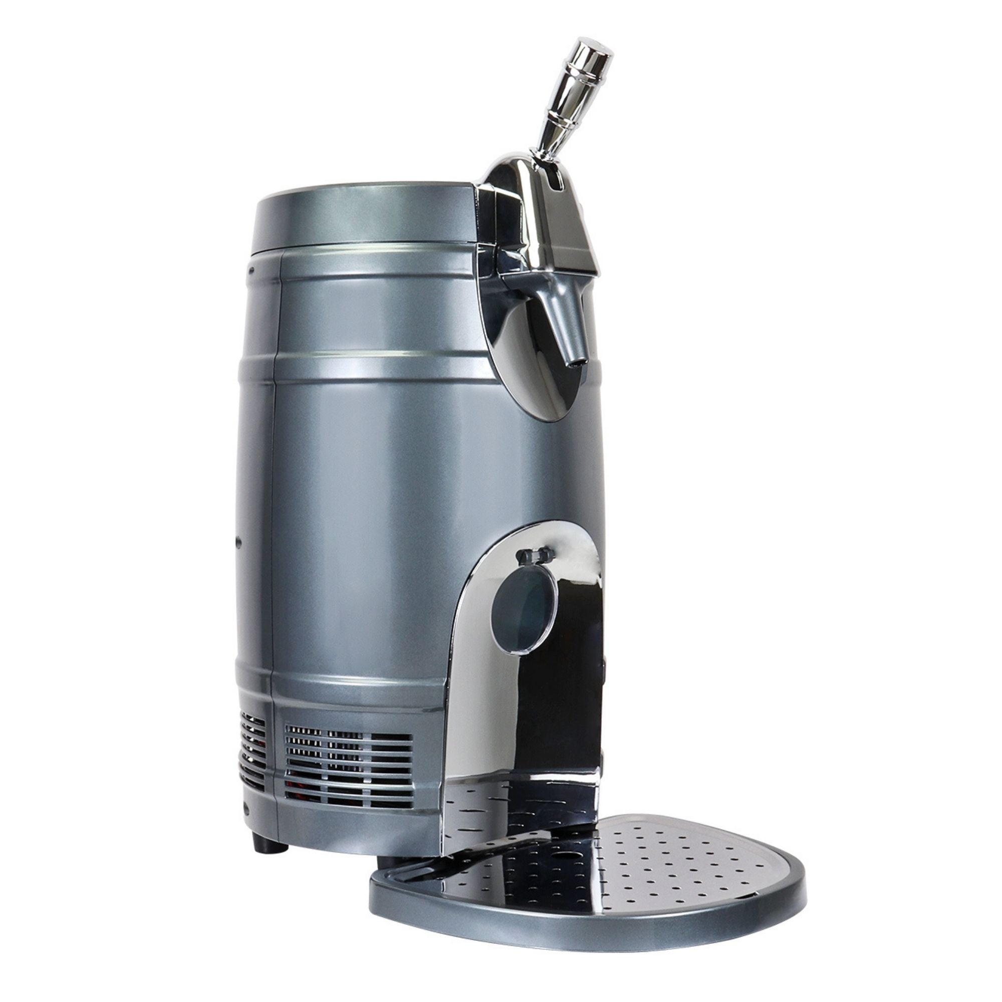 Product shot of 5 liter mini-keg cooler and dispenser on a white background