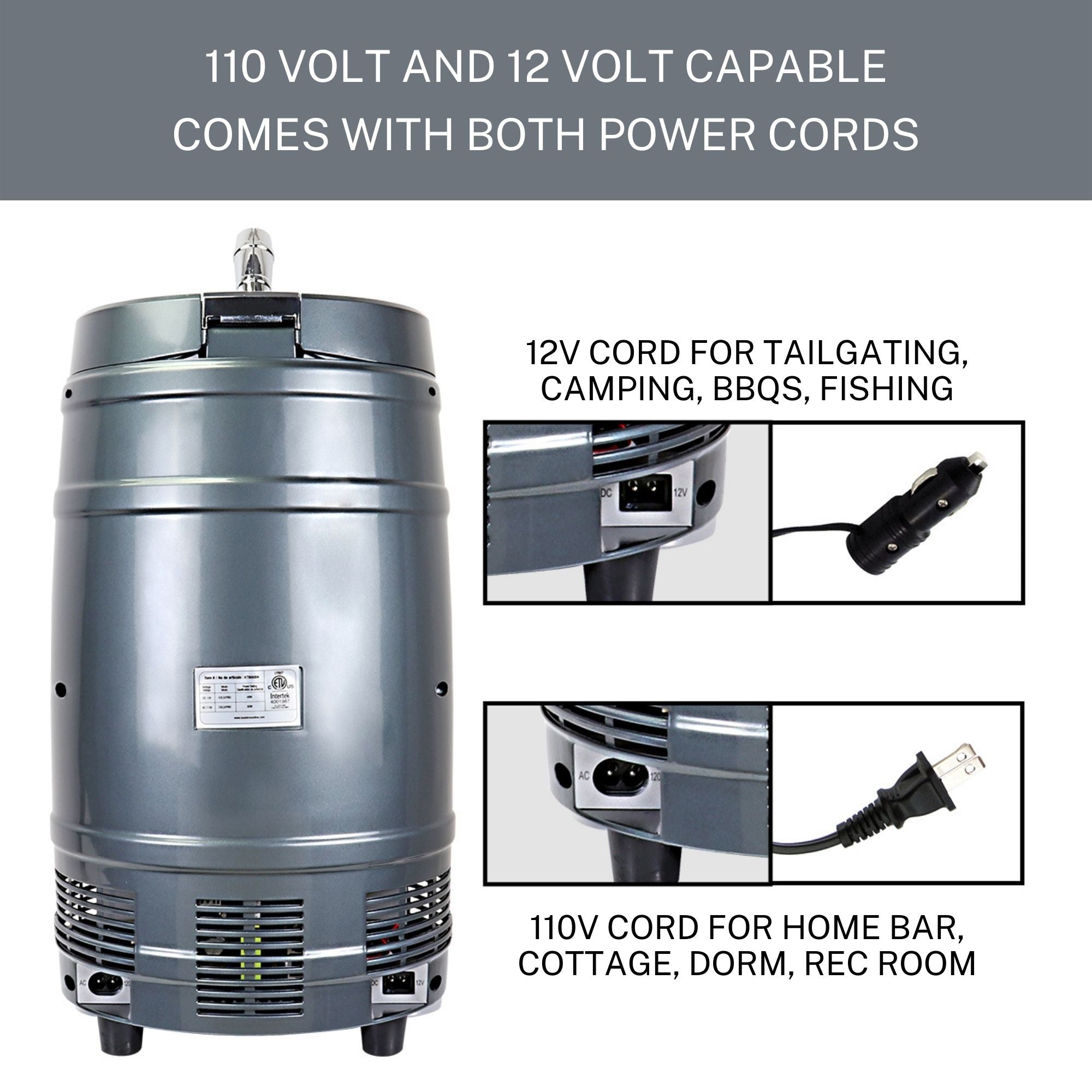 Koolatron 5L Mini Keg Beer Cooler 110V AC 12V DC w/ Dual Taps