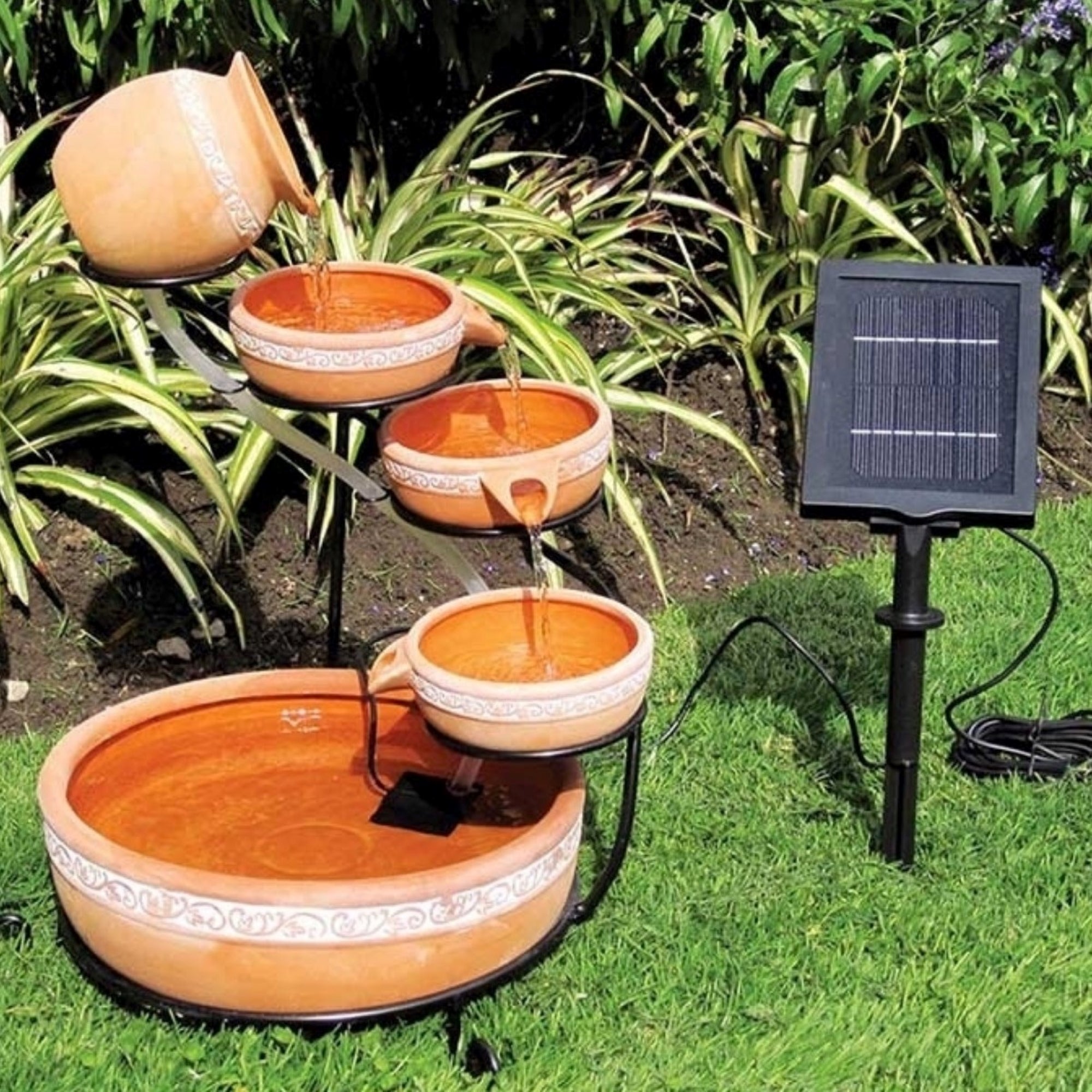 Koolscapes Solar Power 5-Tier Cascading Fountain, Terracotta