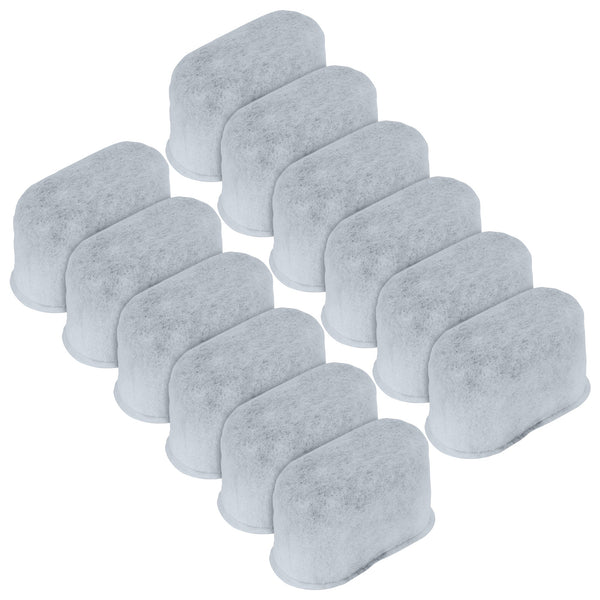 Product shot of 12 charcoal water filter cartridges for drip coffee makers on a white background