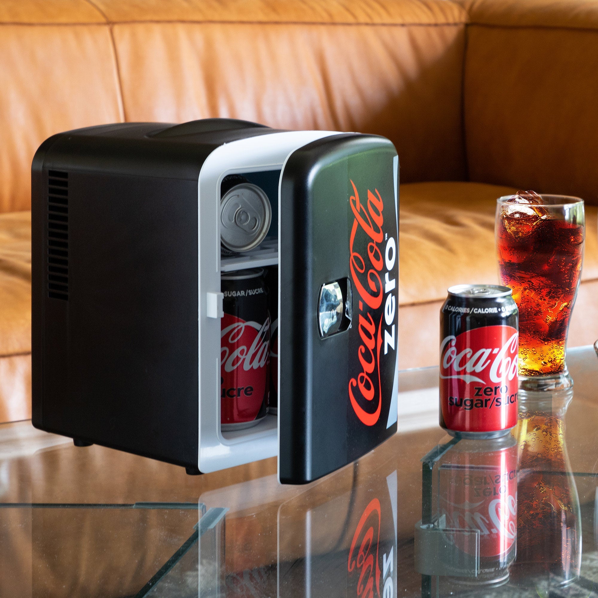 Coke Zero 6 Can Mini Fridge 4L Mini Electric Cooler Portable 12V Car Cooler  Black