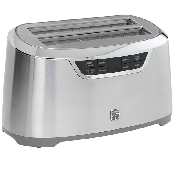 Product shot of Kenmore Elite long slot stainless steel toaster on a white background
