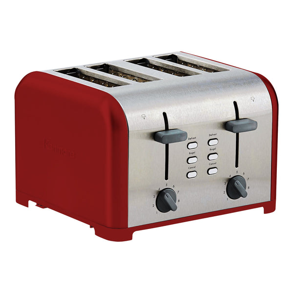 Product shot of Kenmore 4-slice red stainless steel toaster on a white background