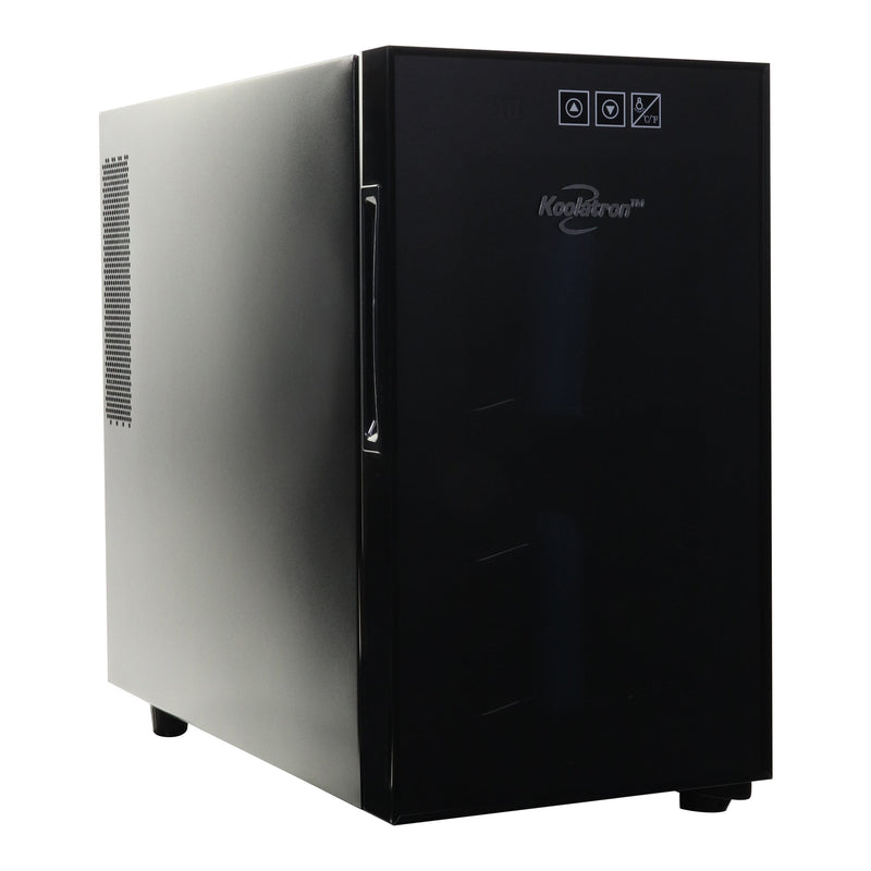 Product shot on white background of wine cooler closed with bottles of wine inside