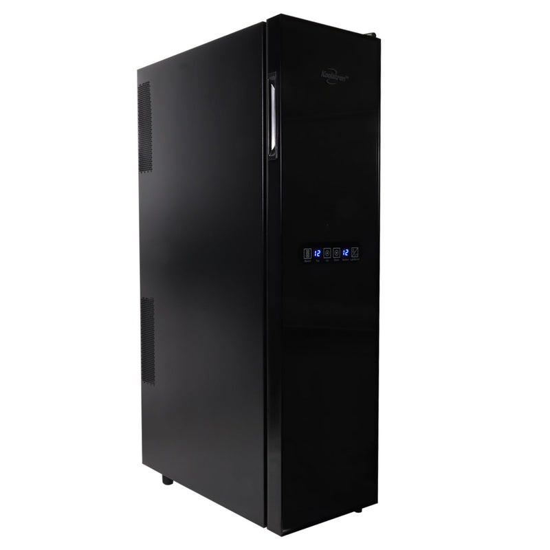 Product shot on white background of wine cooler closed with bottles of wine inside
