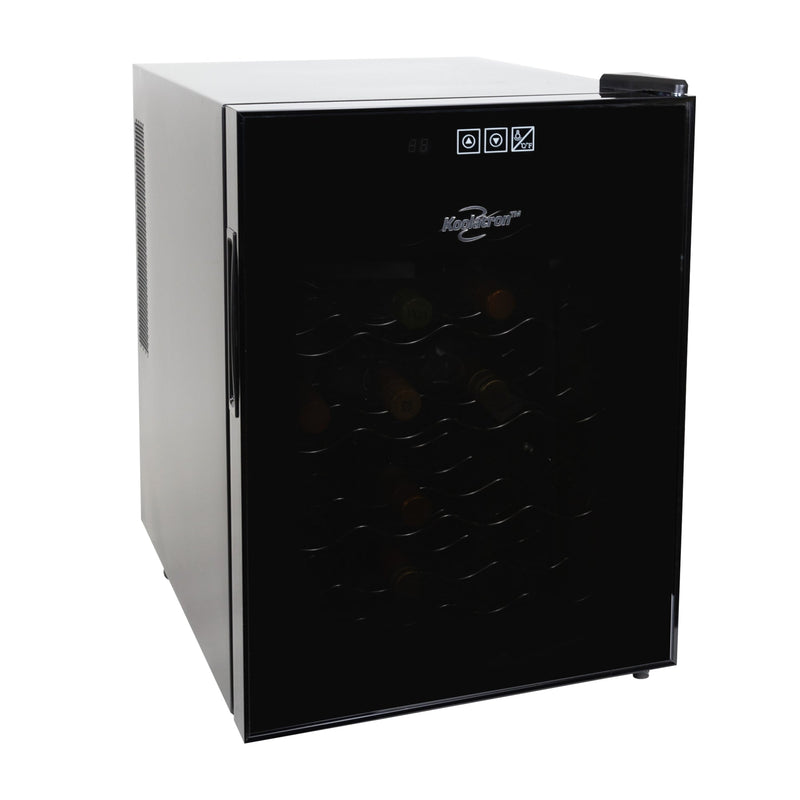 Product shot on white background of wine cooler closed with bottles of wine inside