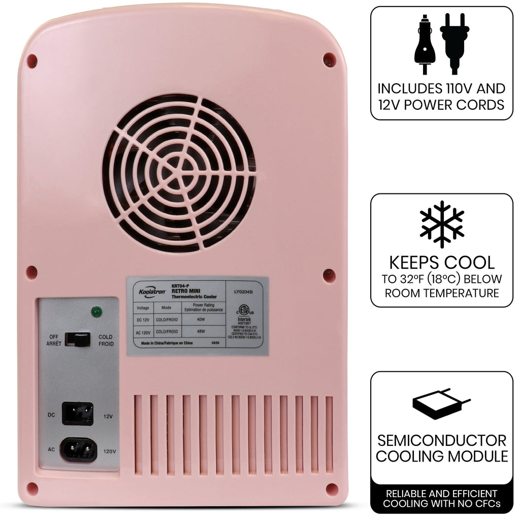 Koolatron 4L Retro Portable Mini Fridge | 6 can | Pink